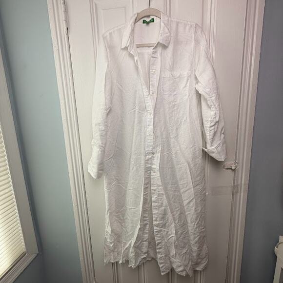 J Crew Shirt Coverup Womens XL White Tunic Button Front Roll Tab Sleeve Collared - Picture 1 of 8